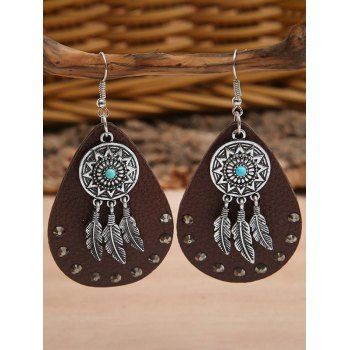 

Ethnic Drop Earrings Feather Sun Print Droplet-shaped Rivet Vintage Earrings, Multicolor