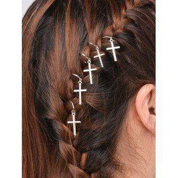 Fashion Women's Hair Accessories 5 Pcs Minimalist Hair Clip Ring Braids Cross Charm Travel Hair Accessories Silver