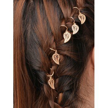 Fashion Women's Hair Accessories 5 Pcs Travel Hair Clip Rings Braids Hollow Out Leaf Charm Fashion Hair Accessories Golden