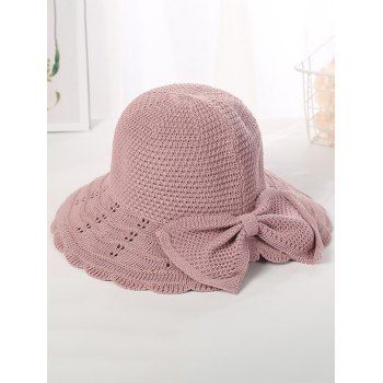 

Beach Outdoor Sun Hat Bowknot Embellishment Knit Pure Color Sun Cap, Light pink