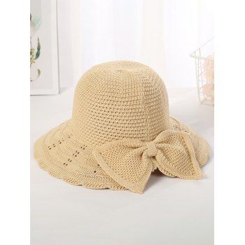 

Beach Outdoor Sun Hat Bowknot Embellishment Knit Pure Color Sun Cap, Light coffee