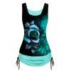 Celestial Sun Moon Floral Print Cinched Ruched Contrast Colorblock Tank Top - multicolor A L