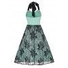 Floral Lace Overlay A Line Knee Length Dress Ruched Empire Waist Halter Summer Dress - LIGHT GREEN 2XL