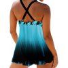 Tummy Control Modest Swimsuit Stripe Dots Ombre Print Tankini Swimwear Set Padded Cross Beach Bathing Suit - BLUE 3XL