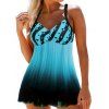 Tummy Control Modest Swimsuit Stripe Dots Ombre Print Tankini Swimwear Set Padded Cross Beach Bathing Suit - BLUE 3XL