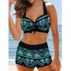Bohemian Bikini Swimsuit Geometric Print Bowknot Padded Boyshorts Halter Summer Beach Swimwear