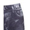 Legging Décontracté Evidé Panneau en Dentelle à Imprimé Fleuri en Faux Denim - Gris XL