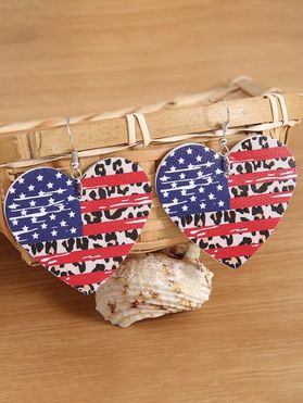Ethnic Drop Earrings Heart-shaped Star Striped American Flag Leopard Print Patriotic Trendy Earrings