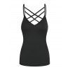 Crisscross Plain Floral Lace Sleeveless Tie Up Two Pieces Cami Top - BLACK XXL