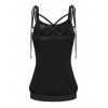 Crisscross Plain Floral Lace Sleeveless Tie Up Two Pieces Cami Top - BLACK XXL