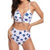 Tummy Control Bikini Swimsuit Butterfly Print Swimwear Lace Up Cut Out High Waist Summer Beach Bathing Suit - WHITE M