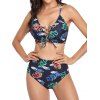 Beach Bikini Swimsuit Dragon Print Swimwear Lace Up Cut Out High Waist Summer Tummy Control Bathing Suit - BLACK M
