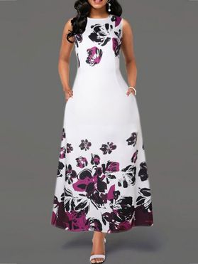 Casual Dress Floral Print Dress High Waist Sleeveless A Line Maxi Summer Vacation Dress