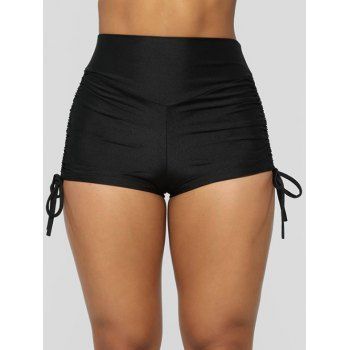 

Pure Color Swim Bottoms Side Cinched Tie Ruched High Rise Swimming Bottoms, Black