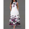 Casual Dress Floral Print Dress High Waist Sleeveless A Line Maxi Summer Vacation Dress - PURPLE M