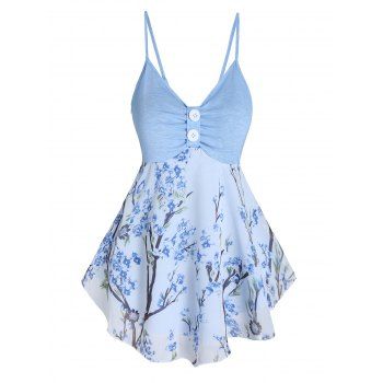 

Floral Print Chiffon Insert Corset Style Skirted Cami Top, Light blue