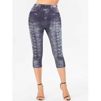 

Casual Jeggings Printed Elastic Waist Summer Capri Leggings, Dark gray