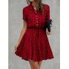 Vintage Dress Plaid Print Dress Tied Stand Collar High Waist A Line Mini Summer Dress - RED XL
