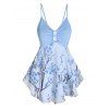 Floral Print Chiffon Insert Corset Style Skirted Cami Top - LIGHT BLUE XXL