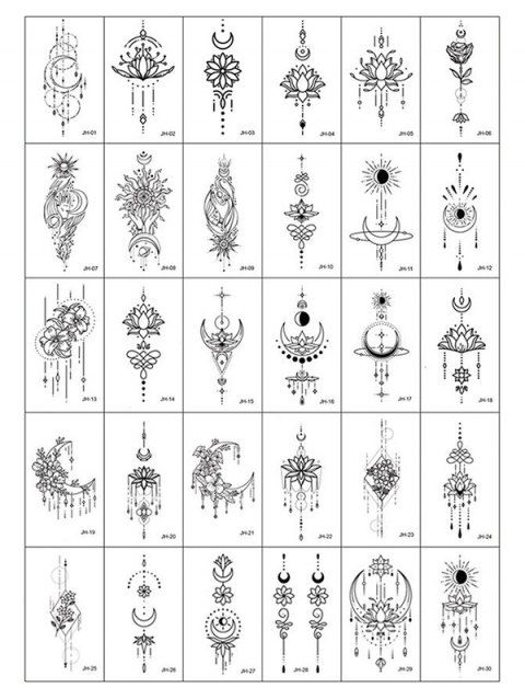 30 Pcs Temporary Tattoos Stickers Floral Moon Printed Trendy Stickers Set