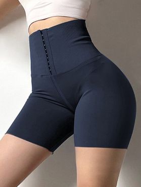 Tight Sports Shorts Hasp Solid Color Skinny High Waist Yoga Shorts