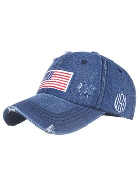 Ripped American Flag Applique Contrast Embroidery Ripped Jean Baseball Cap