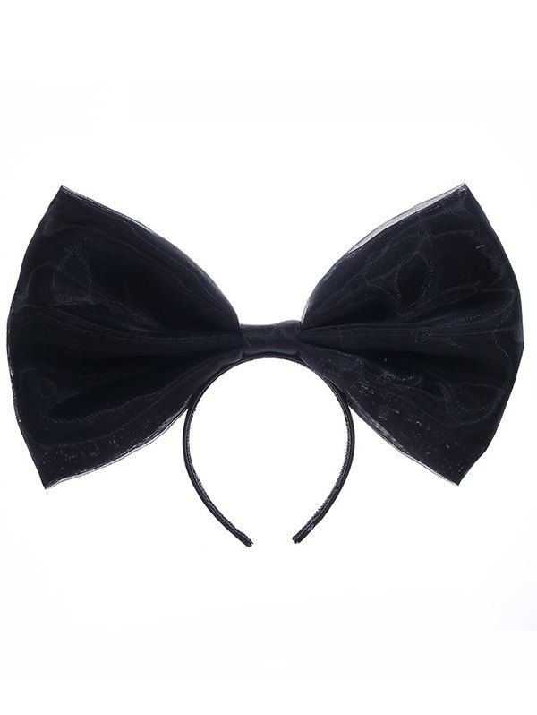 Bowknot Hairband Sweetness Solid Color Mesh Trendy Hair Accessory - BLACK 