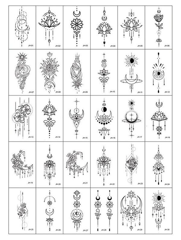 30 Pièces Autocollants de Tatouages Temporaires à La Mode à Imprimé Lune Florale - multicolor 