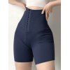 Tight Sports Shorts Hasp Solid Color Skinny High Waist Yoga Shorts - DEEP BLUE S