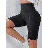 Skinny Sports Shorts Solid Color Textured Hasp High Waist Tight Yoga Shorts - BLACK S