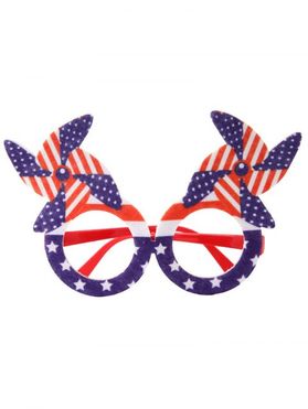 2 Pcs Independence Day Glasses Windmill Toy Striped Star Print American Flag Ethnic Patriotic Glasses Set