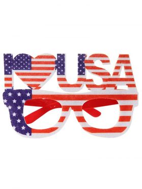 2 Pcs Cute Glasses Heart Letter American Flag Star Striped Print Square Patriotic Ethnic Glasses Set