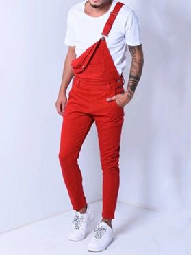 Multi Pockets Metal Buttons Casual Denim Overalls