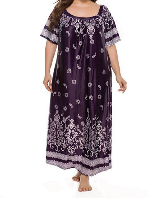 Plus Size Dress Paisley Printed Half Sleeve Scoop Neck Bohemian Summer Casual Shift Maxi Dress