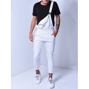 

Multi Pockets Metal Buttons Casual Denim Overalls, White