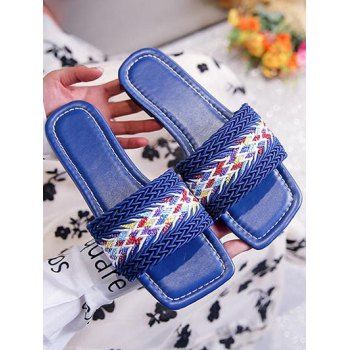 

Beach Sandals Square Toe Colored Crochet Flat Slide Outdoor Summer Slippers, Blue