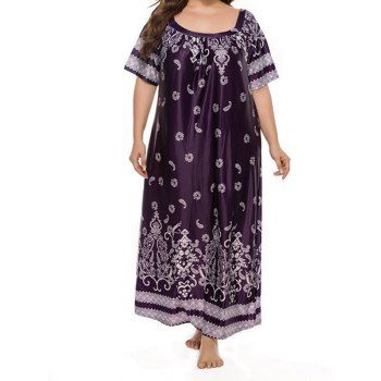 

Plus Size Dress Paisley Printed Half Sleeve Scoop Neck Bohemian Summer Casual Shift Maxi Dress, Concord