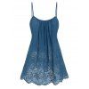 Sheer Mesh Floral Cami Top and Twisted Solid Color Cropped T Shirt Summer Casual Two Piece Set - DEEP BLUE XL