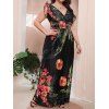 Plus Size & Curve Dress Flower Print Plunging Neck Maxi Dress Surplice Cinched Tie Empire Waist Dress - BLACK 3XL