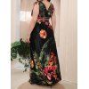 Plus Size & Curve Dress Flower Print Plunging Neck Maxi Dress Surplice Cinched Tie Empire Waist Dress - BLACK 3XL