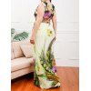 Plus Size Dress Bohemian Dress Floral Printed Cinched High Waist Plunging Neck A Line Maxi Summer Dress - LIGHT YELLOW 2XL