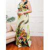 Plus Size Dress Bohemian Dress Floral Printed Cinched High Waist Plunging Neck A Line Maxi Summer Dress - LIGHT YELLOW 2XL