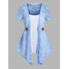 See Thru Open Front Flower-patterned Lace Top And Pure Color Camisole Two Piece Set - LIGHT BLUE XL