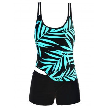 Modest Tankini Swimsuit Tropical Leaf Print Swimwear Dual Strap Padded Boyshorts Summer Beach Bathing Suit