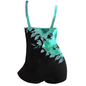 Modest Tankini Swimsuit Floral Print Swimwear Dual Straps Boyshorts Summer Beach Bathing Suit