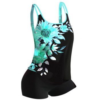 

Modest Tankini Swimsuit Floral Print Swimwear Dual Straps Boyshorts Summer Beach Bathing Suit, Green