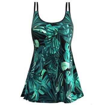 

Modest Tankini Swimsuit Tropical Leaf Print Swimwear Padded Dual Strap Boyshorts Summer Beach Bathing Suit, Green