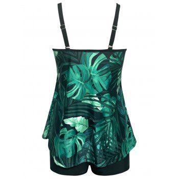 Modest Tankini Swimsuit Tropical Leaf Flower Print Swimwear Padded Dual Strap Boyshorts Summer Beach Bathing Suit