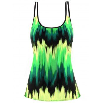 

Modest Tankini Swimsuit Contrast Colorblock Printed Padded Dual Strap Boyshorts Summer Beach Swimwear, Green