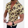 Chemise Boutonnée à Imprimé Feuilles Tropicales à Rayures - Jaune L